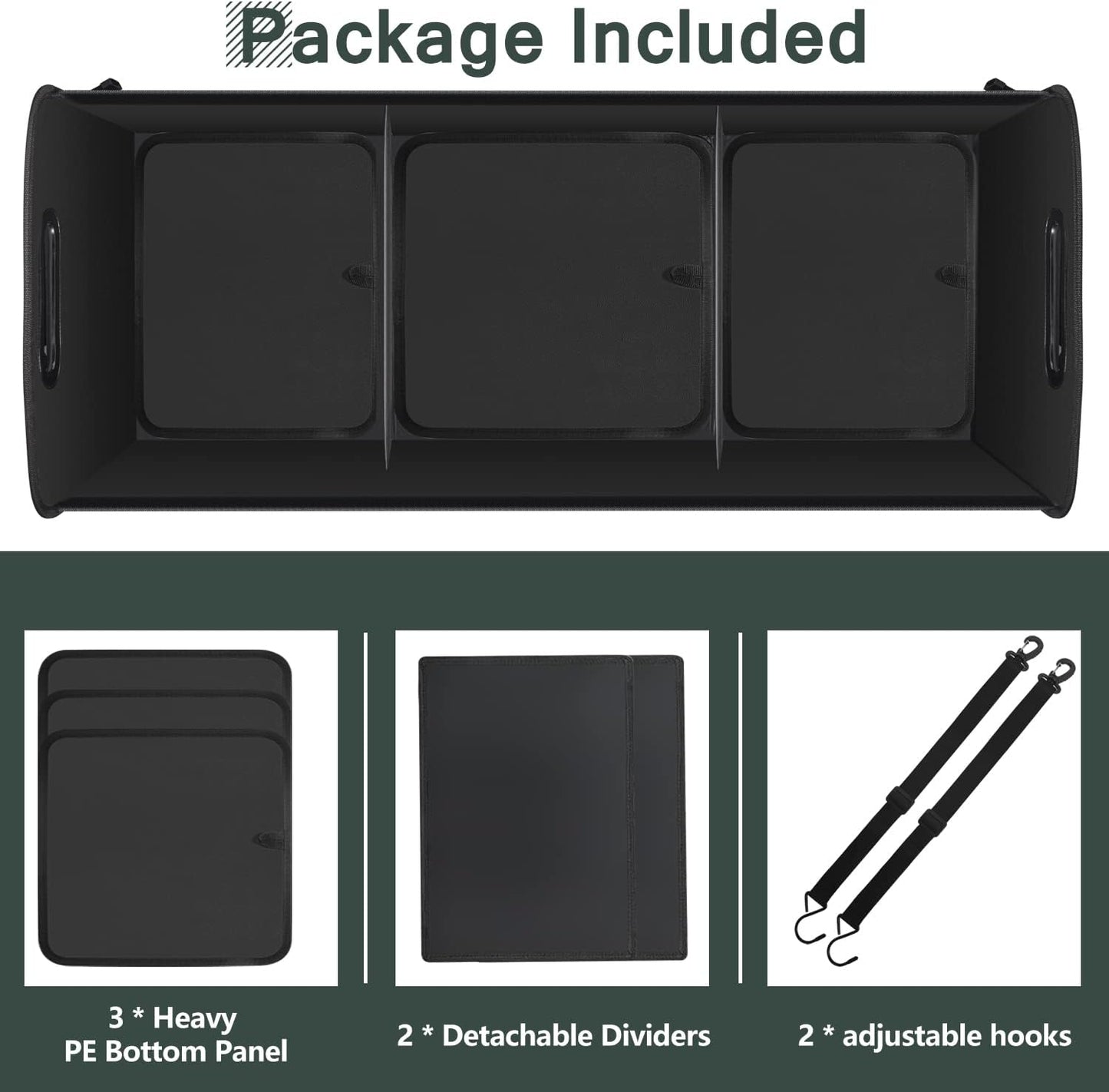AOPHY Trunk Organizer for Car, 95L Large Capacity Storage with Non-Slip Bottom Strips and 2 Retractable Straps, Cargo Organizer for Suv, Truck, Sedan, Waterproof Portable Car Organizers for Women Men
