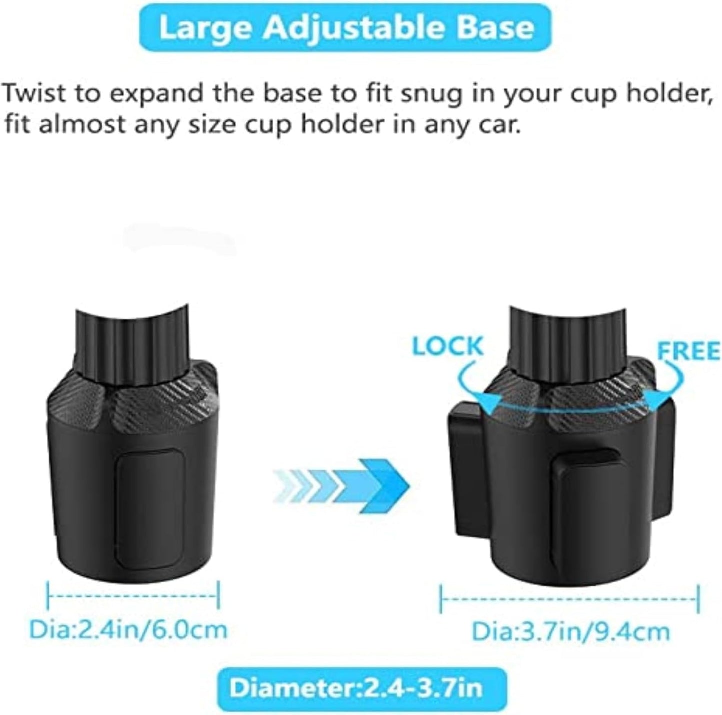 Kelofam Larger Cup Holder Tray, 10 inch Car Food Tray for Eating, Detachable 3 in 1 Car Cup Holder Expander and 360° Rotating Car Cup Holder Tray Table with Phone Holder, Road Trip Essentials