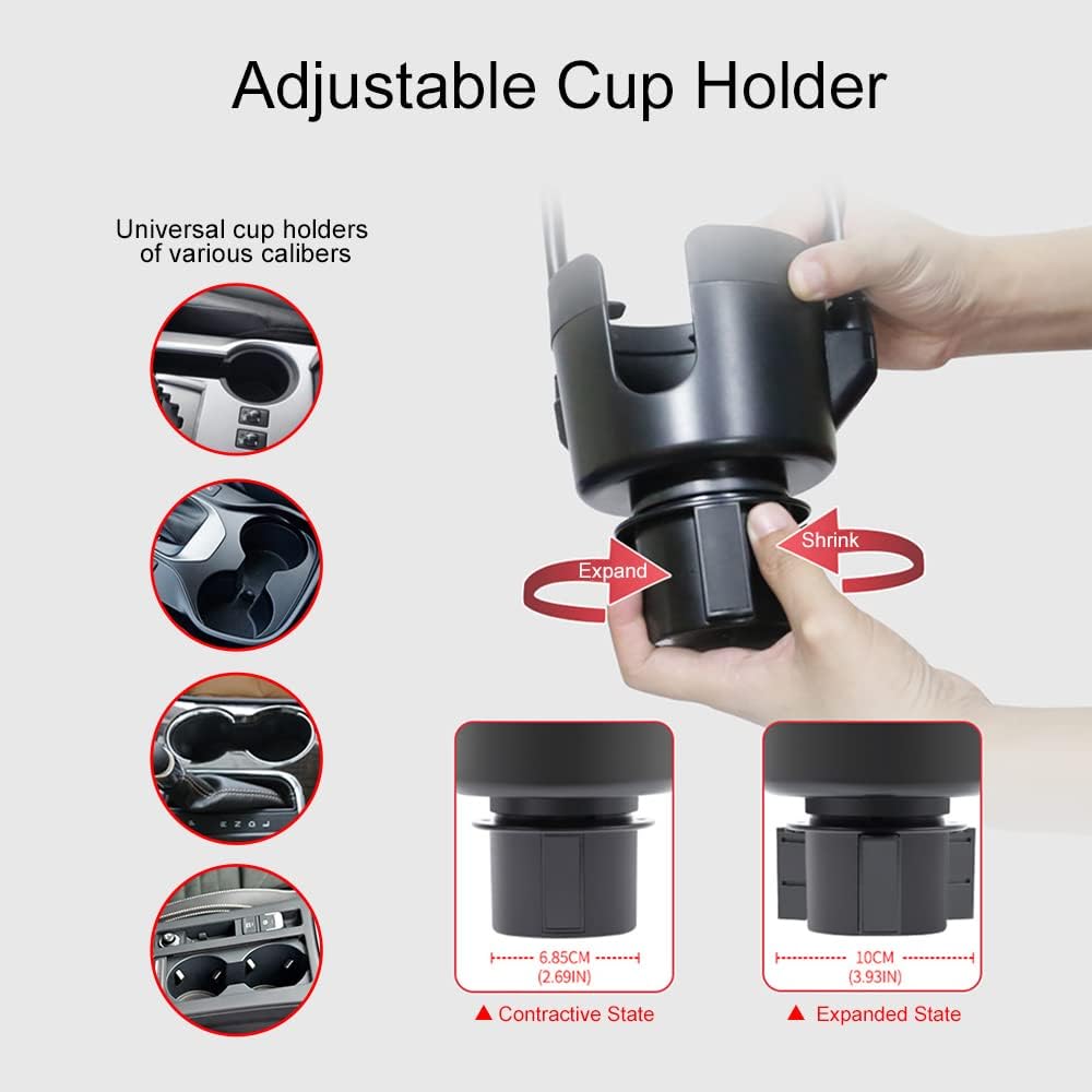 JINKEY Dual Cup Holder Phone Mount for Car，2-in-1 Adjustable Gooseneck Cradle with 360° Rotation Heavy Duty Universal Automobile Stand for Most 4"-6.7" i-Phone Mobile-Phone Holder