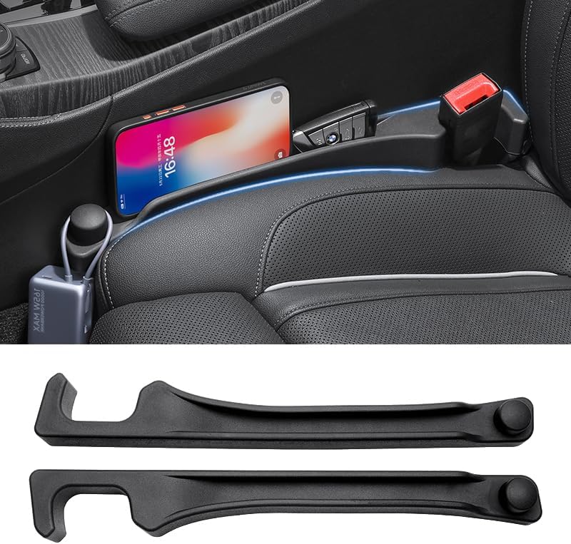 Car Seat Gap Filler 2 Pack with 180° Flip Design - Premium TPE Seat Console Organizer with Storage Box - Universal Fit for Car SUV Truck - Anti-Drop Crevice Blocker (Black)