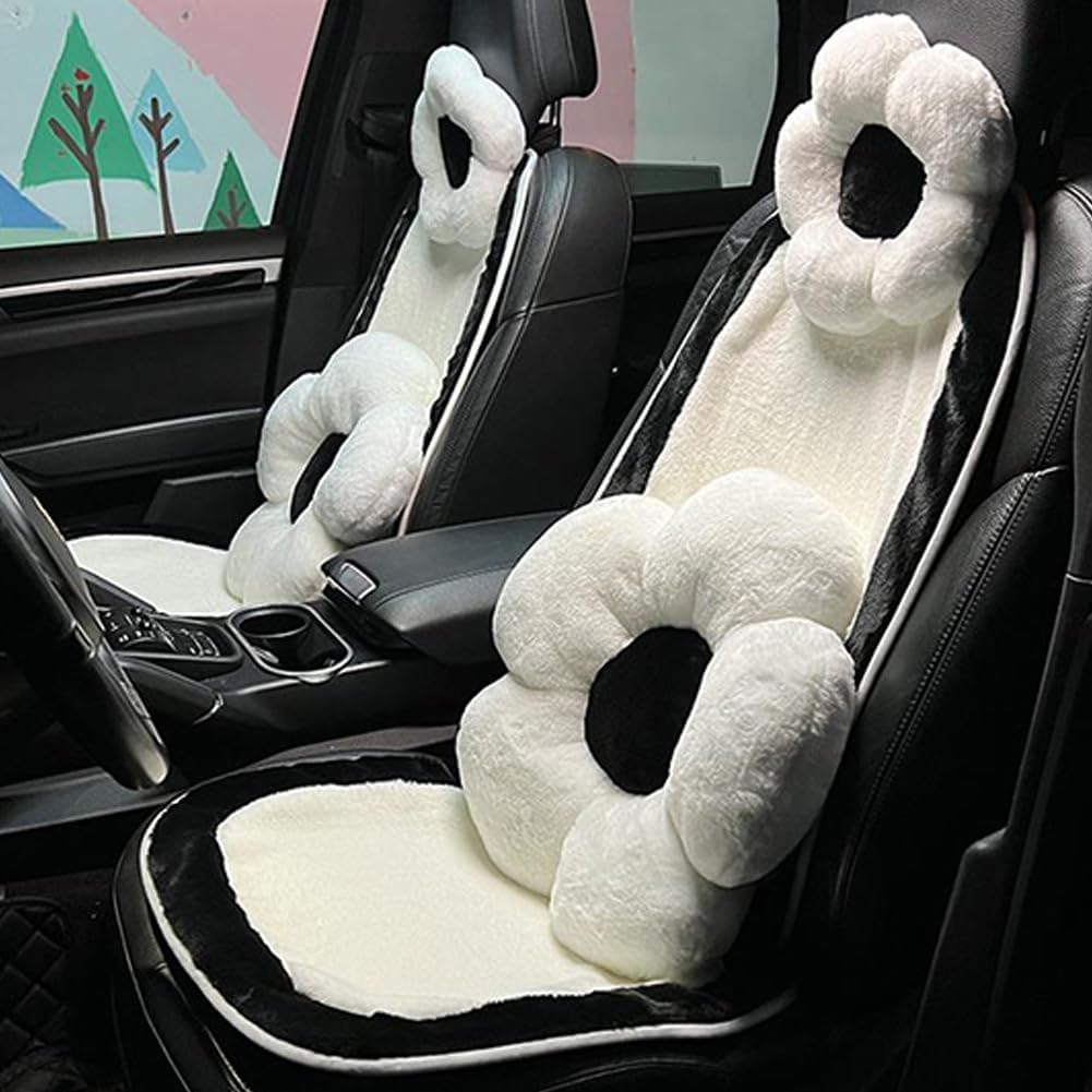 4 Pack Plush Flower Car Headrest Pillow and Lumbar Support Pillow Soft Comfortable Car Headrest Pillow Cute Car Accessories for Car Driving Cute Neck Pillows for Driving Car Decor