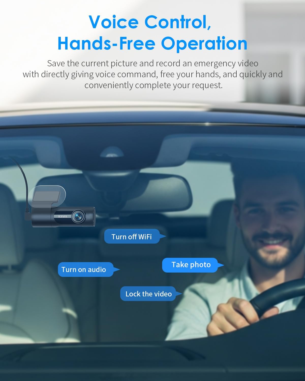KAWA 3K Dash Cam Front, 360°Rotation, Voice Control, Wi-Fi Dashcam for Cars