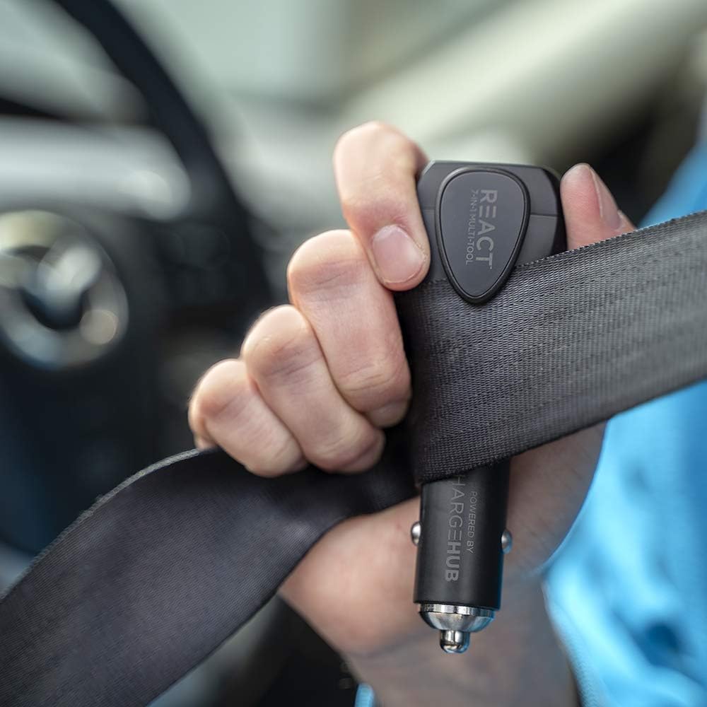 Limitless ChargeHub React 7-in-1 Vehicle Emergency Multi-Tool with 2200mAh Power Bank, USB Car Charger, Flashlight, Window Breaker, Seat Belt Cutter and SOS Alarm