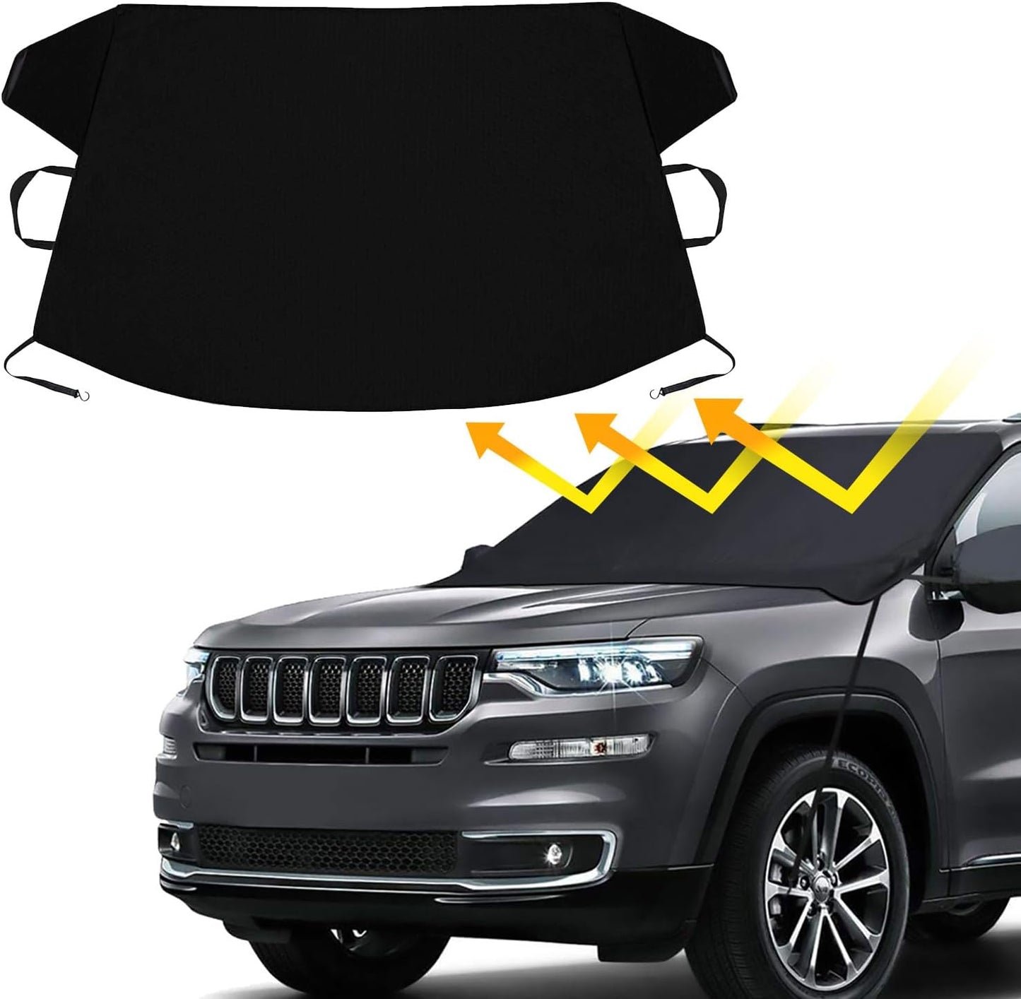 Car Windshield Cover Large Enhanced 600D Oxford Fabric Windshield Frost Cover for Ice and Snow Frost Waterproof Wiper Front Window Protects UV Sunshade Cover for Most Cars SUV Vans (75" x 46")