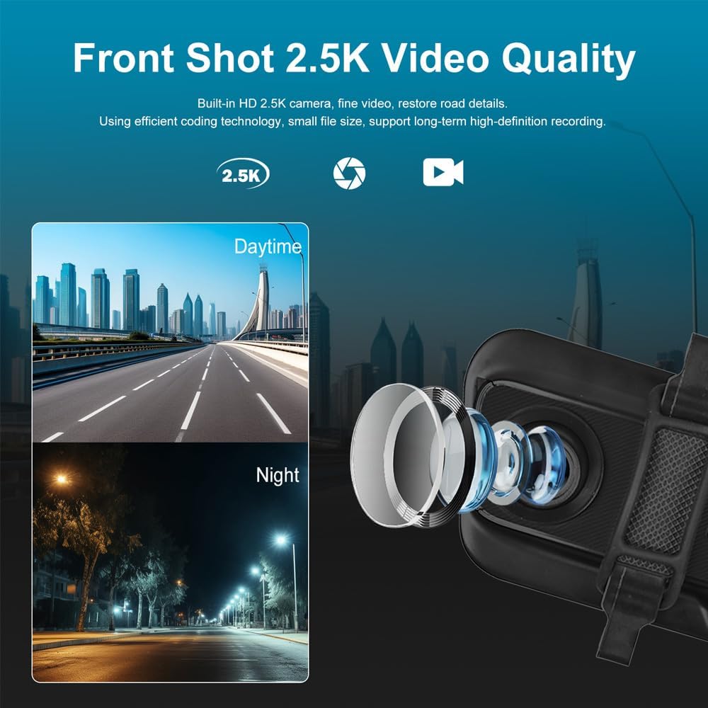 2.5K Rear View Mirror Dash Cam Backup Camera,in-Mirror Smart 9.66 Inch IPS Touch Screen Front&Rear Mirror Camera,Car Players Wireless CarPlay&Android Auto for Cars Trucks,Parking Monitoring,64GB Card