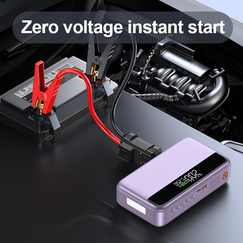 PD 65W Portable Car Jump Starter with Air Compressor,3000A Portable Jump Starter Pack with 150PSI Tire Inflator,(Up to 8L Gas/6.5L Diesel Engine),Fast Charging Power Bank (Pink)