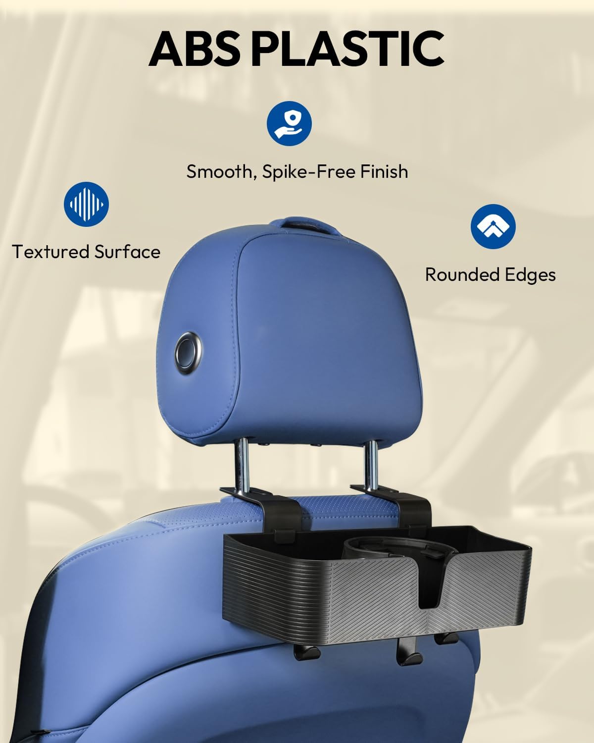 3 in 1 Car Headrest Backseat Organizer, Seat Back Organizer Headrest Strong Multi- Hanging Hooks with 3.7" Cup Holder for Car Headrest Backseat Travel Accessories, 2PCS