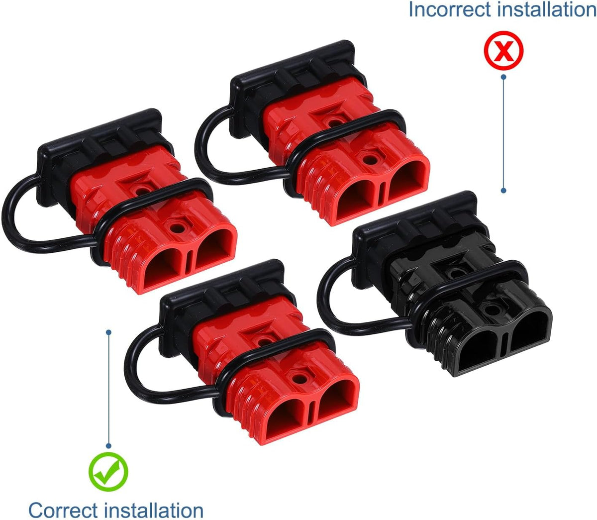 MECCANIXITY Battery Power Connector with Dust Cover,175A 1/0AWG,2AWG,4AWG Wire Harness Plug Connector Battery Quick Connect/Disconnect Jumper Cable Plug for Winch Auto Car,Red,2Set