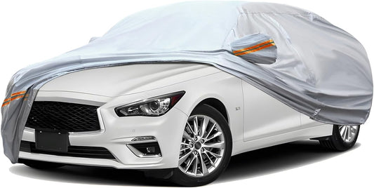 TUCAREST 6 Layers Full Car Cover for Sedan/Wagon/Coupe/Hatchback - Waterproof, Insulated, Anti-UV, Snow-Proof, Anti-Wind, All-Weather, Thickened Protection, up to 191 in