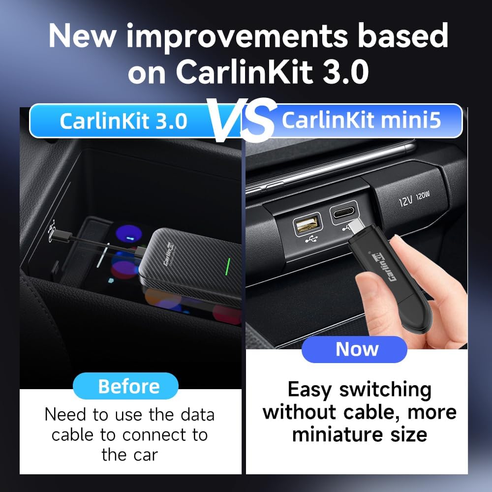 CarlinKit CarPlay Wireless Adapter MiNi SE 2026 - Auto Connect Online Update for iPhone, Apple CarPlay Wireless Adapter Convert OEM Wired CarPlay Cars, Plug & Play Dongle