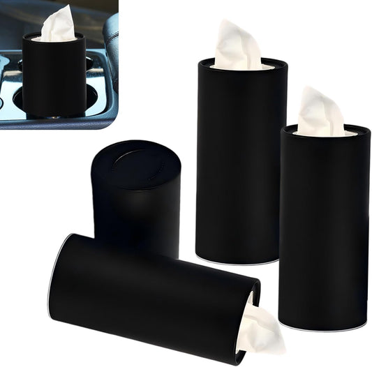 4 PCS Car Tissue Holder, Car Cup Holder Convenient Travel Tissue Tube, Refillable Auto Cup Holder Round Napkin Container with 120 Sheets Facial Tissues, Universal for Most Cars (Black)