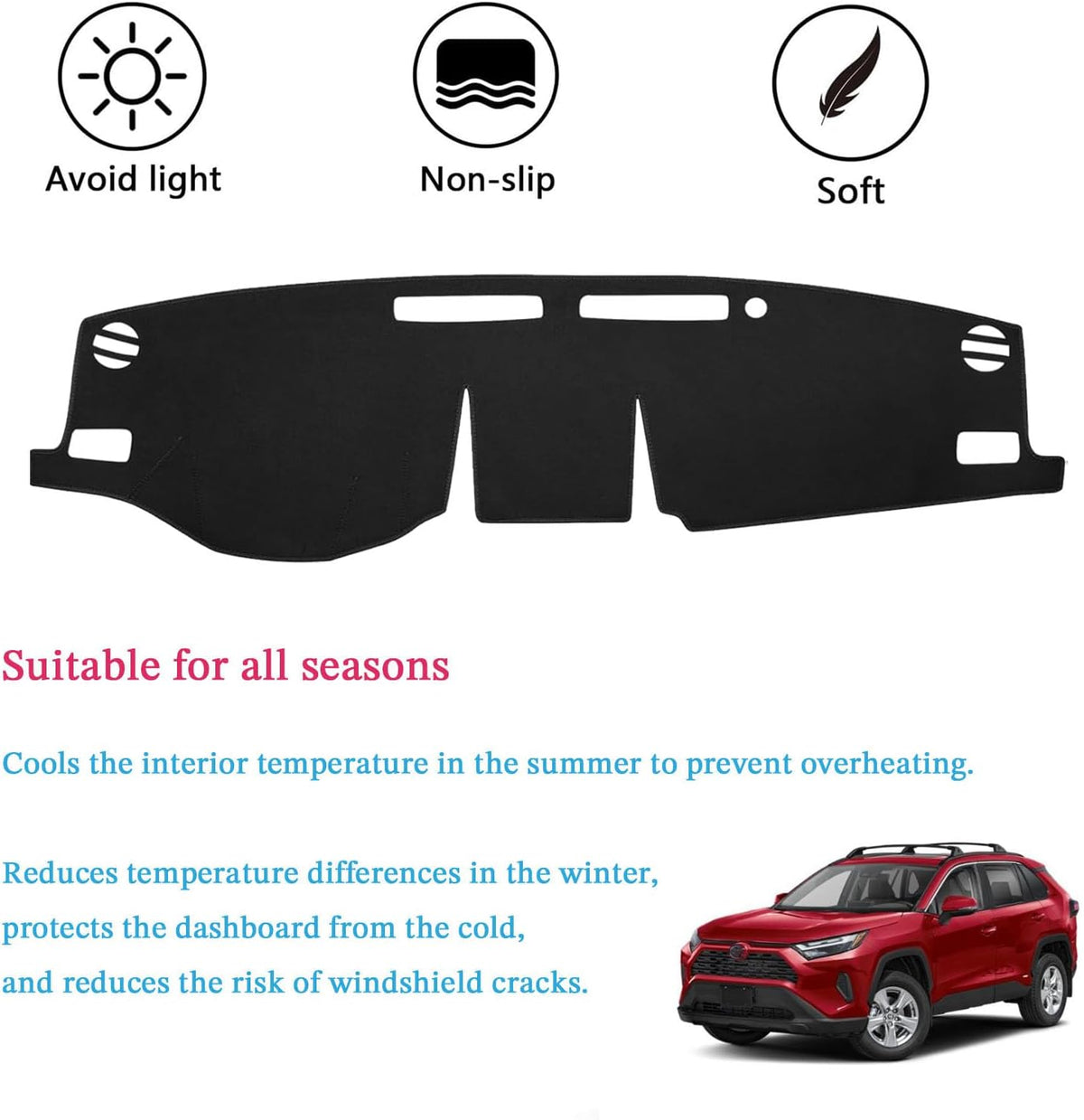 Dashboard Cover Suitable for Toyota RAV4 2019 2020 2021 2022 2023 2024 2025 Car Dashboard Cover Sun Visor Mat Non-Slip Polyester Dashboard Accessories (Black)