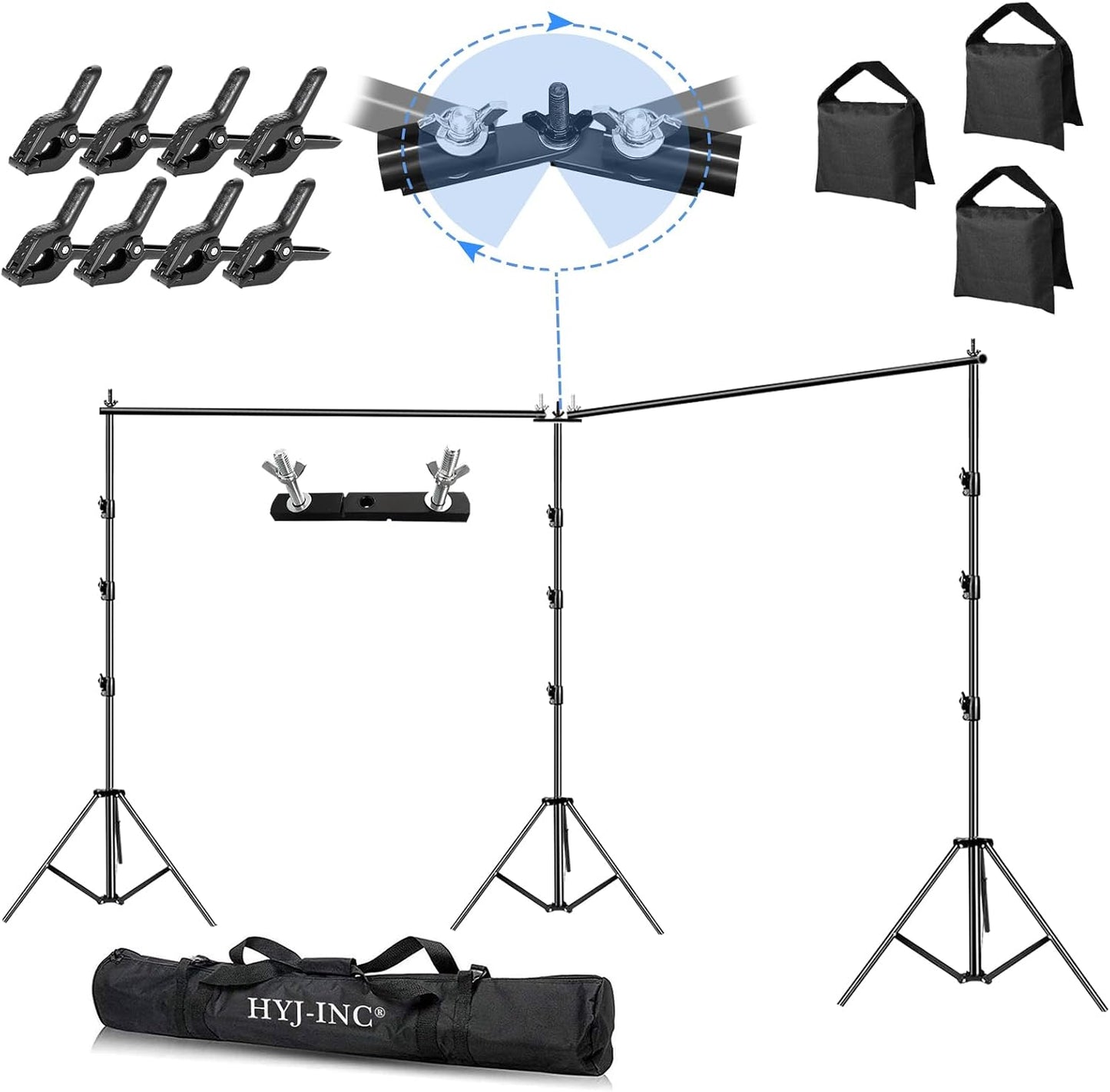 HYJ-INC Photo Video Studio 20ft (Wide) x 10ft (Tall) Heavy Duty Adjustable Width & Length Photography Backdrop Stand Background Support System Kit with Spring Clamps, Sandbags, Carry Bag