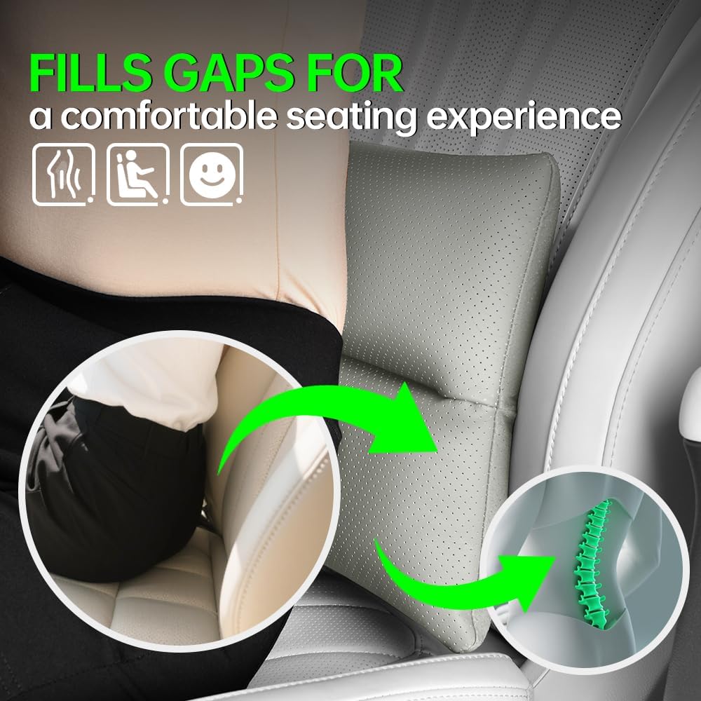 Lumbar Pillow for car, Back Cushion for Driving, Back Support, Lumbar Support, Improve Driving Comfort, Faux Leather, Sturdy and Durable, Non-deformable, Long Lasting Use 1P