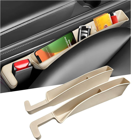 2 PCS Car Seat Gap Filler, Multifunctional Auto Console Side Storage with Phone Holder & USB Slot, Universal Front Seat Organizer Fill The Gap Space for Car SUV Truck (Beige)