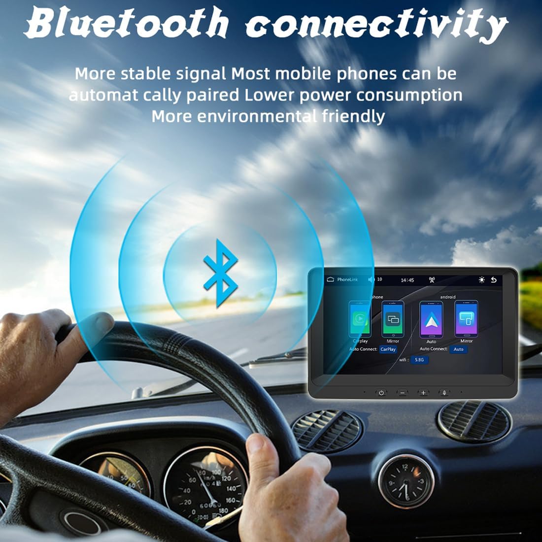 Wireless CarPlay Android Auto Screen, Portable Car Stereo 7 inch Touch Screen with Mirror Link, Bluetooth, FM Transmitter Music Video Player Built in Speaker+Reverse Camera