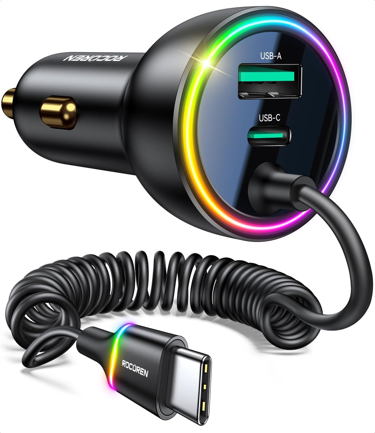 Rocoren 70W USB C Fast Car Charger Cigarette Lighter Adapter with 5.2Ft