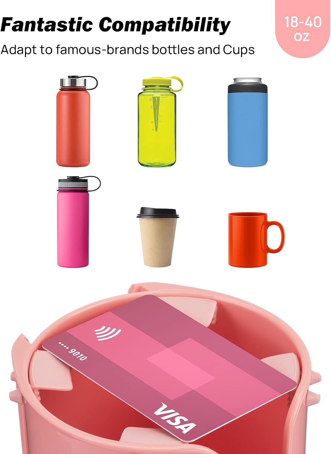 JoyTutus Cup Holder Tray for Car, Car Cup Holder Expander with 360°Rotation Tray, Large Cup Drink Holder Fit for Yeti/Hydro Flask, Detachable Food Tray Table, Pink Car Accessories
