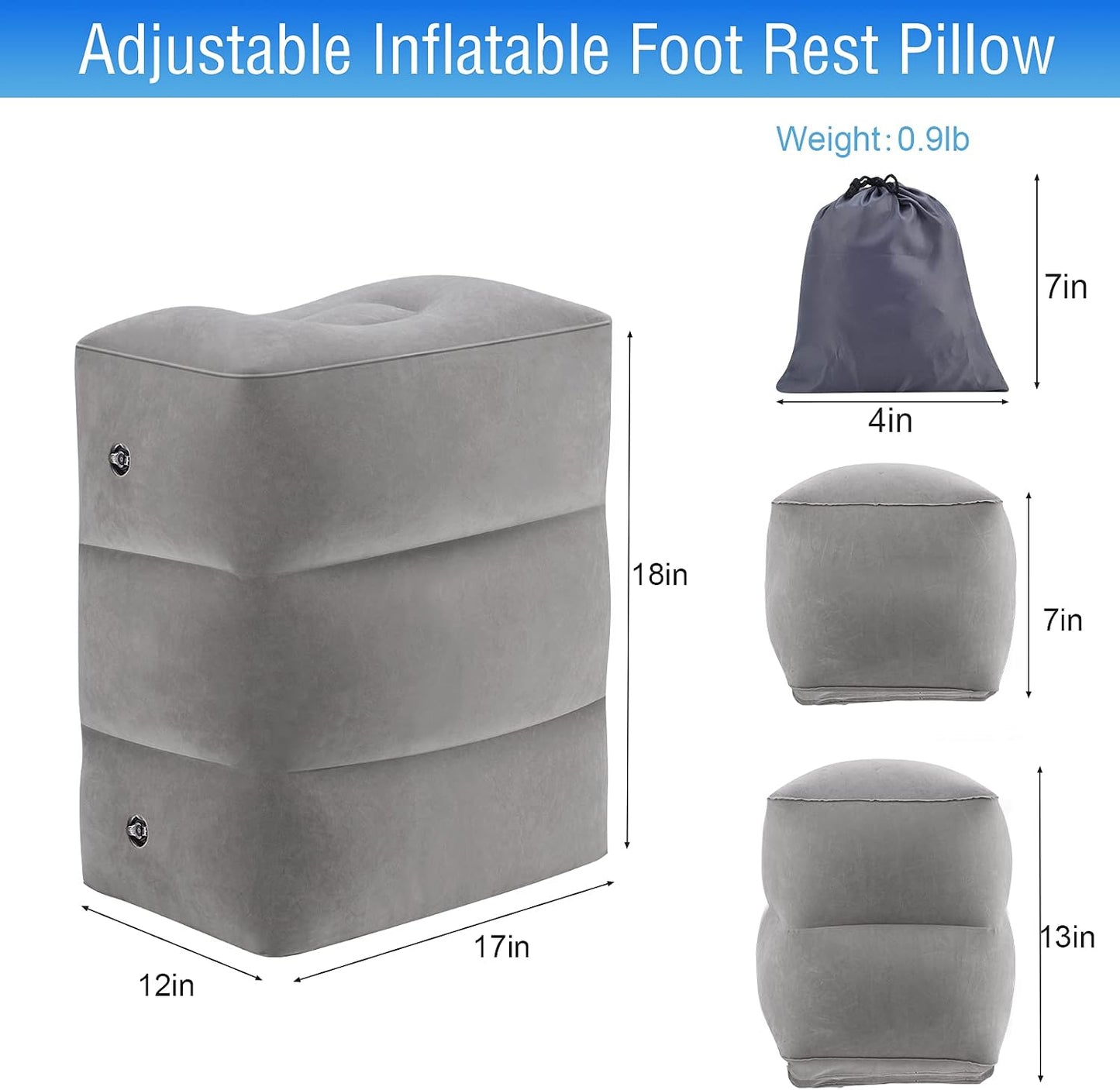 Inflatable Travel Pillow - Airplane Travel Essentials Adjustable Height Leg Rest Cushion for Airplane Office Home Cars Trains Desk