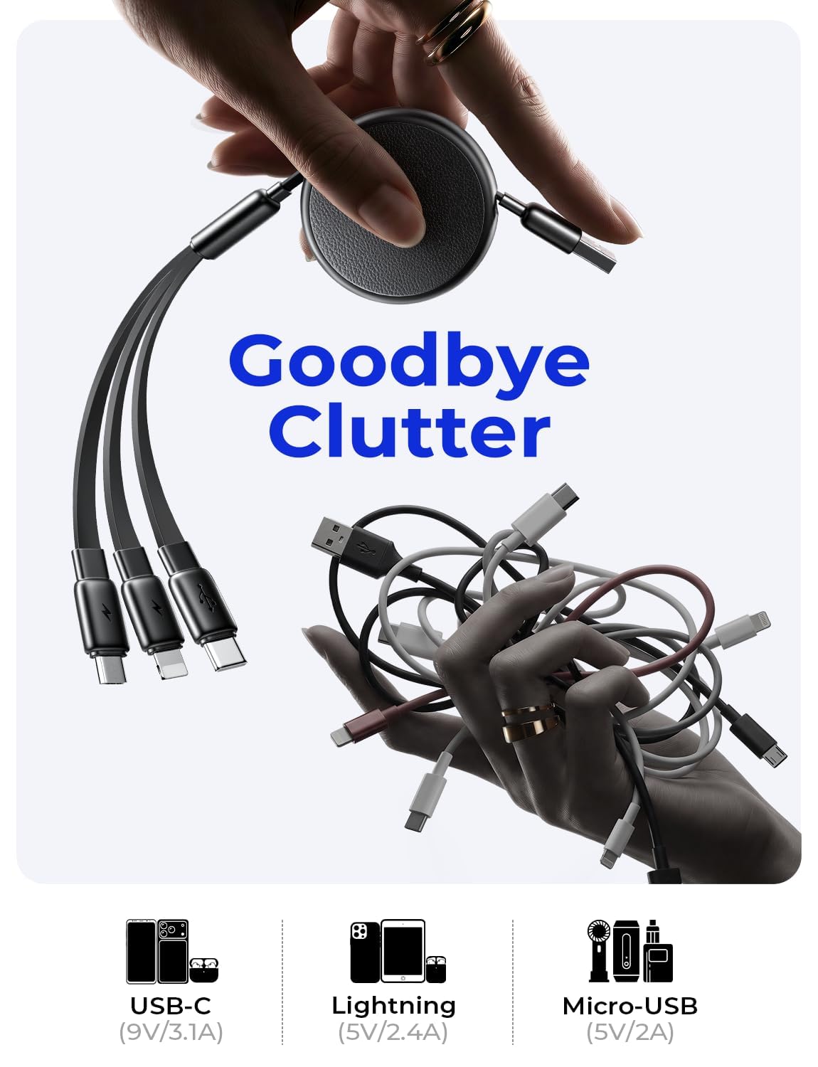 LISEN Multi Charging Cable, Retractable Car Charger for Multiple Devices