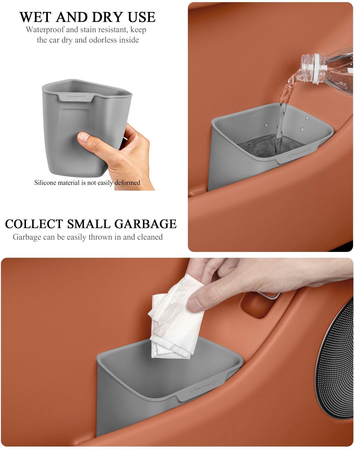 XmuxHai Car Interior Storage Box, Black Silicone Door Side Organizer with Umbrella Holder and Trash Can, Vehicle Accessory (Grey)