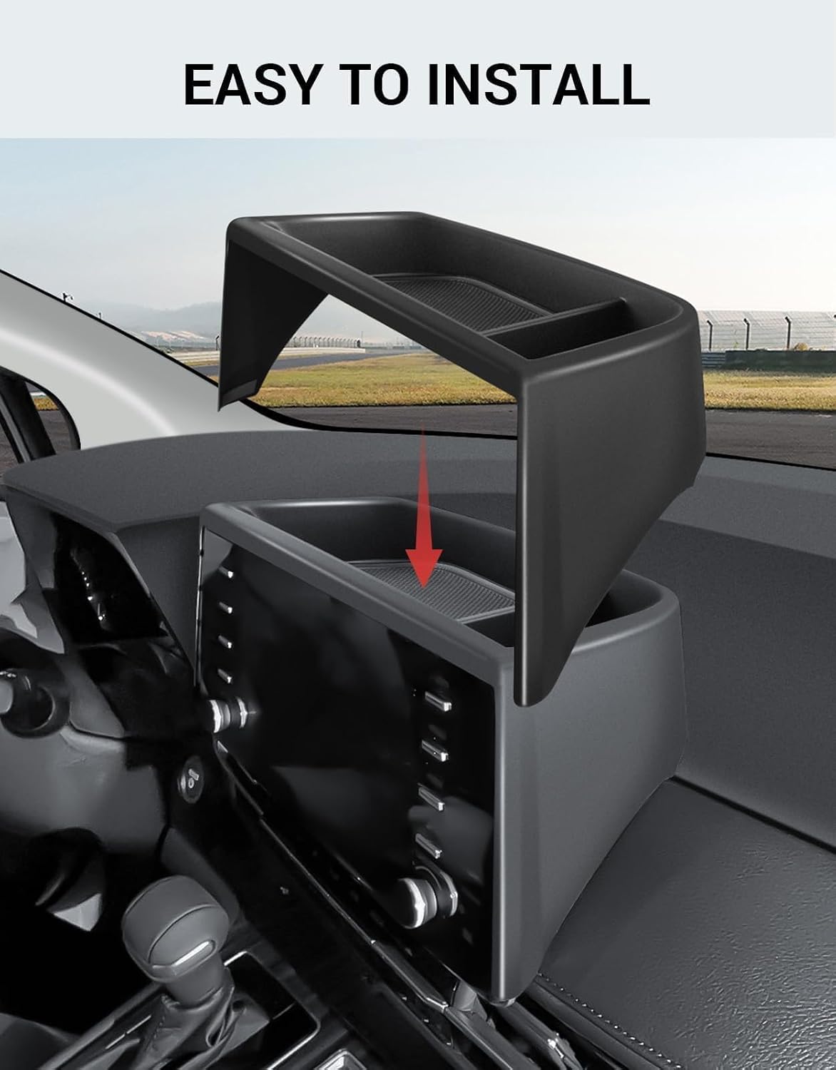 Ecarzo Dash Tray Phone Holder Compatible with 2021-2024 Toyota Sienna Interior Accessories, Hidden Storage Organizer Behind Screen Sunglass Tissue Holder（Not Fit 2025 Sienna）