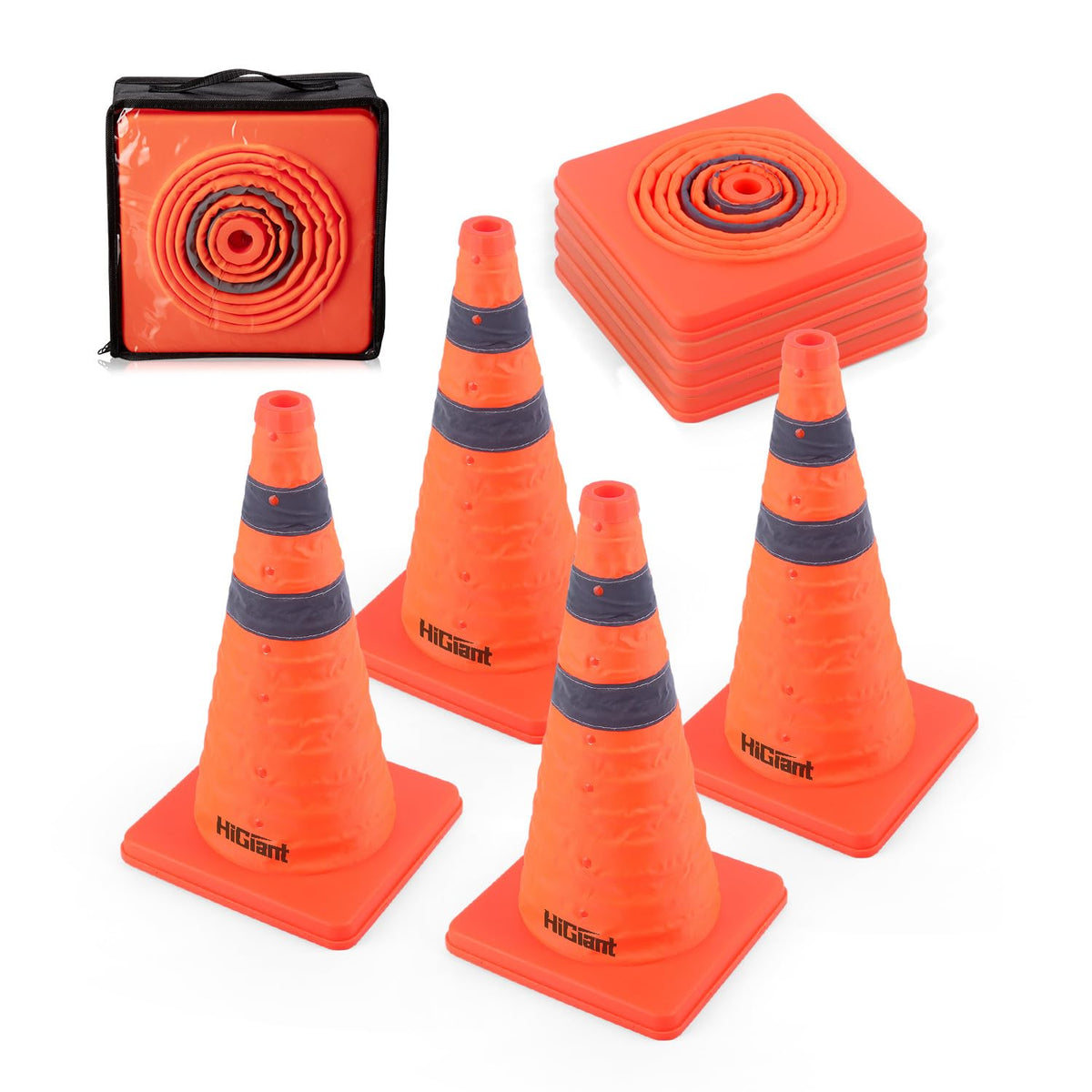 HiGiant 4 Pack 18" Collapsible Traffic Safety Cones, Orange Cones