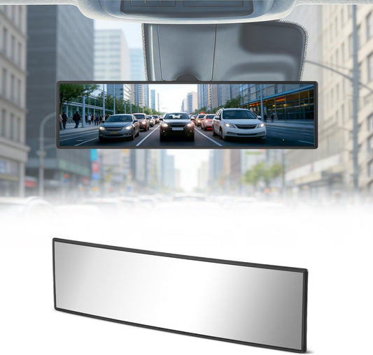 Rear View Mirror - Chrome Anti-Glare Panoramic Rearview Mirror 12 Inch Clip-On Convex Rearview Mirror, Reduces Blind Spots, HD Wide Angle,Shock Resistant for Cars, Trucks & SUVs (Light Chrome)