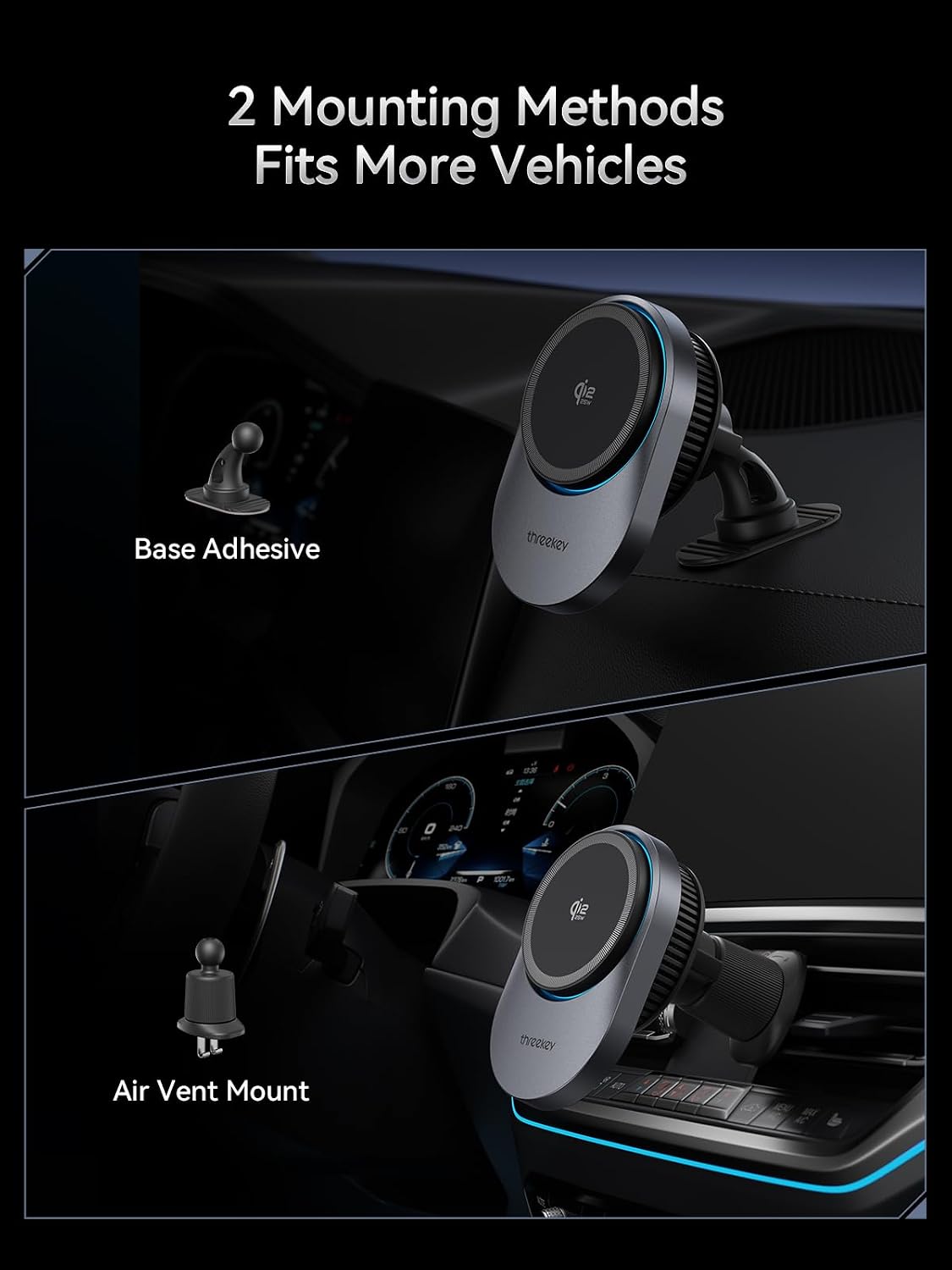THREEKEY Magnetic Car Mount Charger Lite Qi2 25W Charging with TEC Cooling