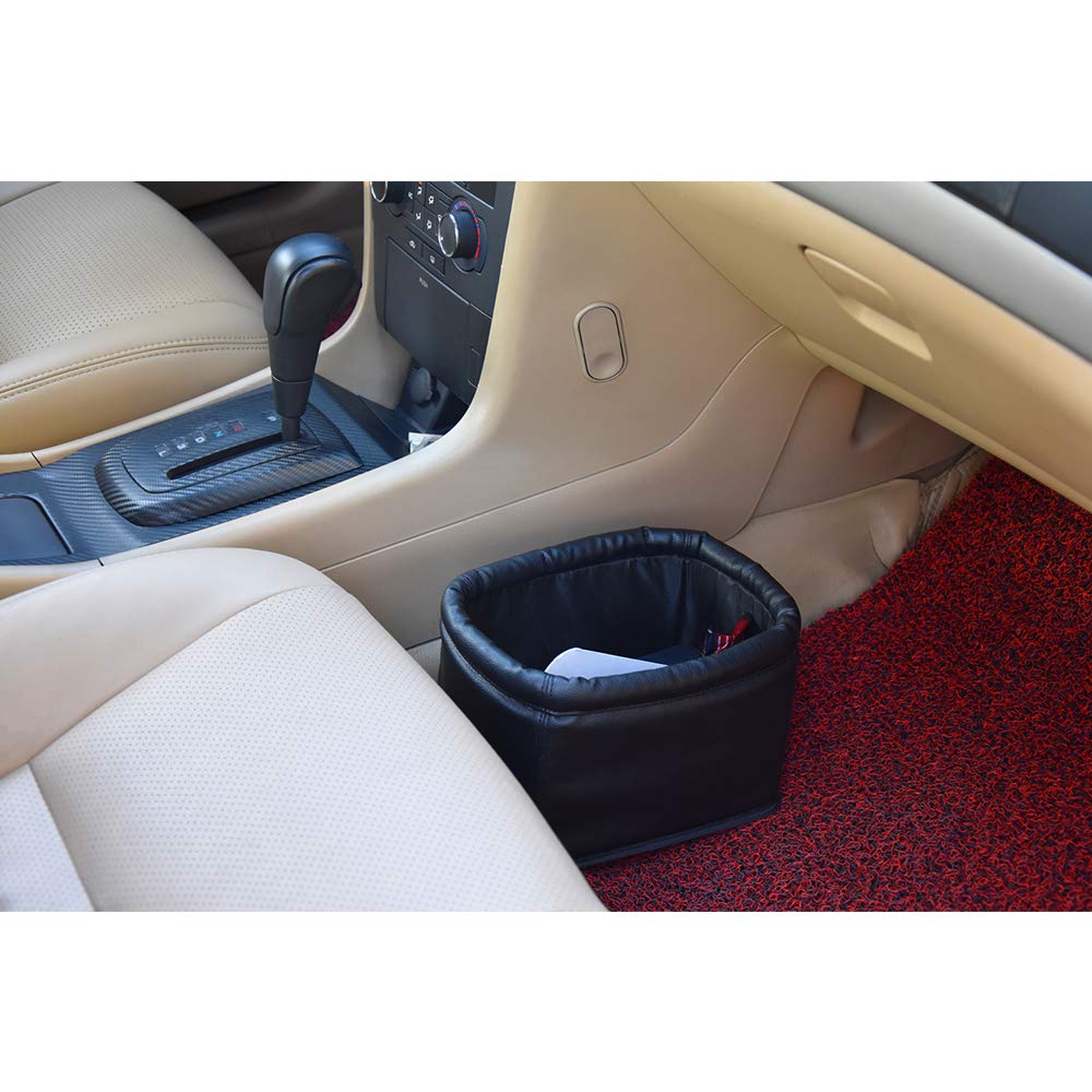 Leather Car Trash Can, Luxury Car Organizer, Leakproof Garbage Can for Car and Trucks, Black