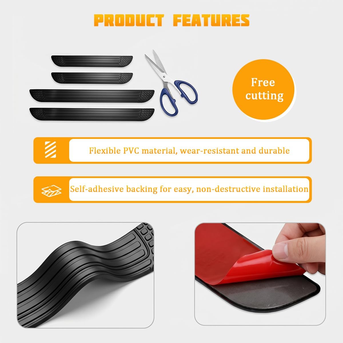 4 Pack Car Door Sill Protectors for Front and Rear