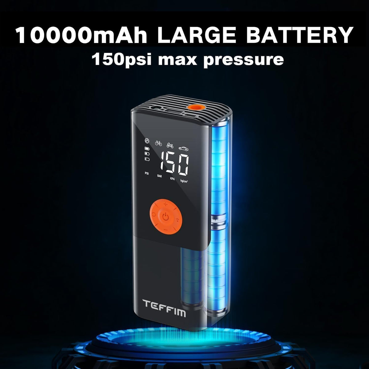 Tire Inflator Portable Air Compressor with Digital Pressure Gauge, 12V Smart Air Pump for Car Tires, Motorcycle, SUV, Electric Bike, Bicycle, Sports Balls with 10000mAh Battery & LED Light