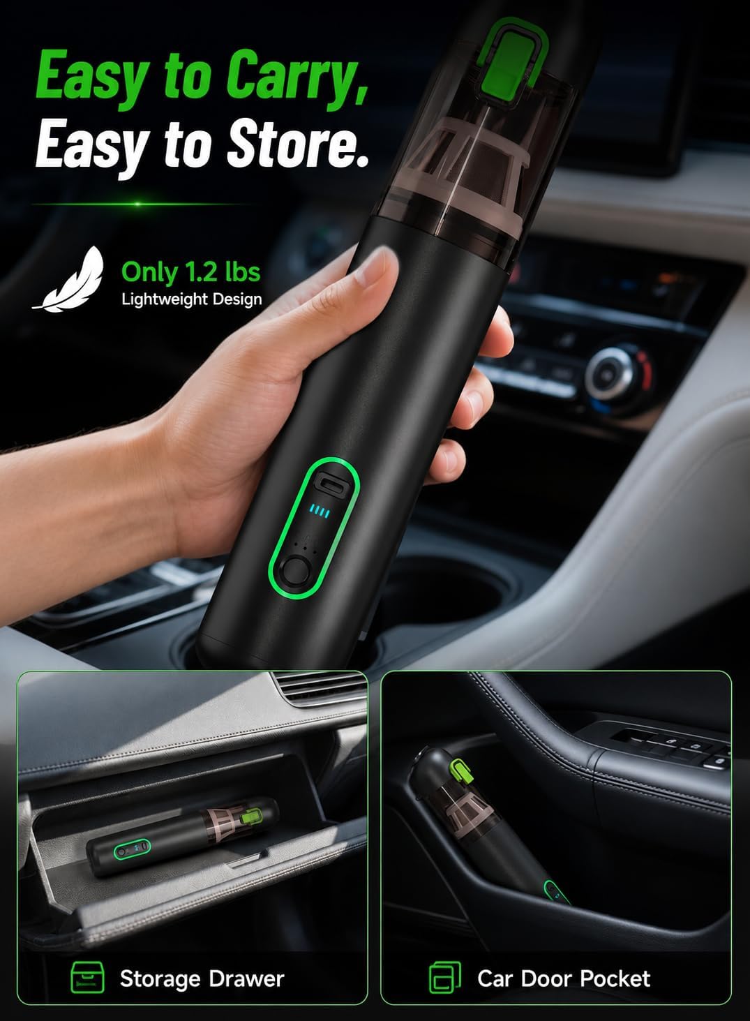 Car Vacuum, 4-in-1 Rechargeable Mini Cordless Handheld Vacuum for Car Home