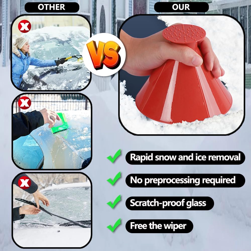 4 Pcs Ice Scrapers for Car Windshield, Magical Ice Snow Scrapers,Multifunctional Funnel Ice Scrapers for Car Windshield