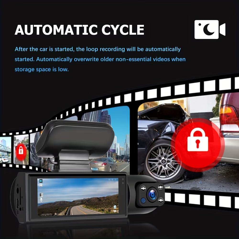 1 Set 1080P Dual Camera Dash Cam for Cars, Front and Inside, IR Night Vision Loop Recording Wide Angle Car DVR Camera with IPS Screen Dual Lens Car Dashboard Video Cam As a Gift