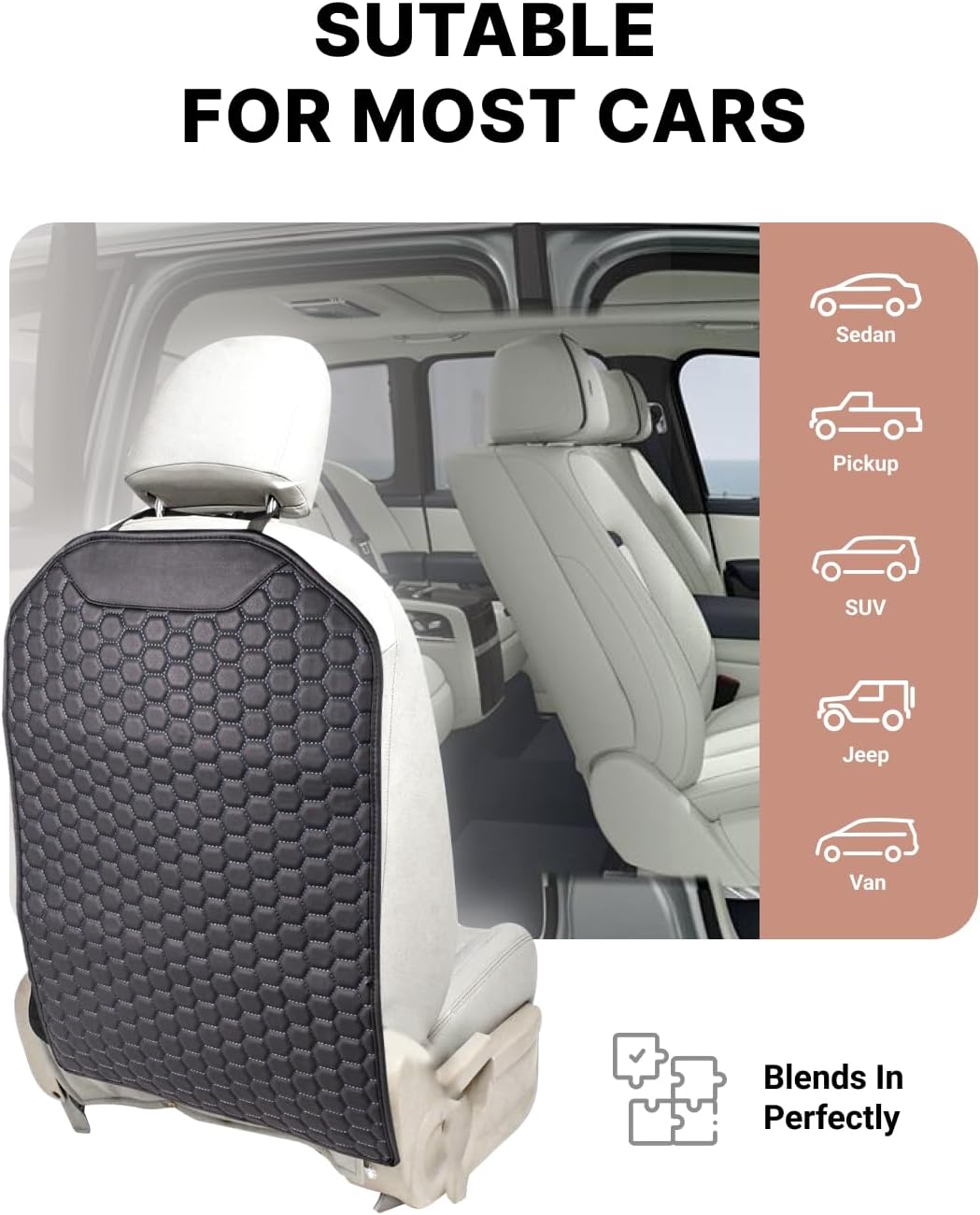 Owleys Kick Mat Back Seat Protector - Car Back Seat Cover for Kids Feet - Waterproof & Sturdy Protector for Upholstery from Dirt, Mud, Scratches and Stain (Black)