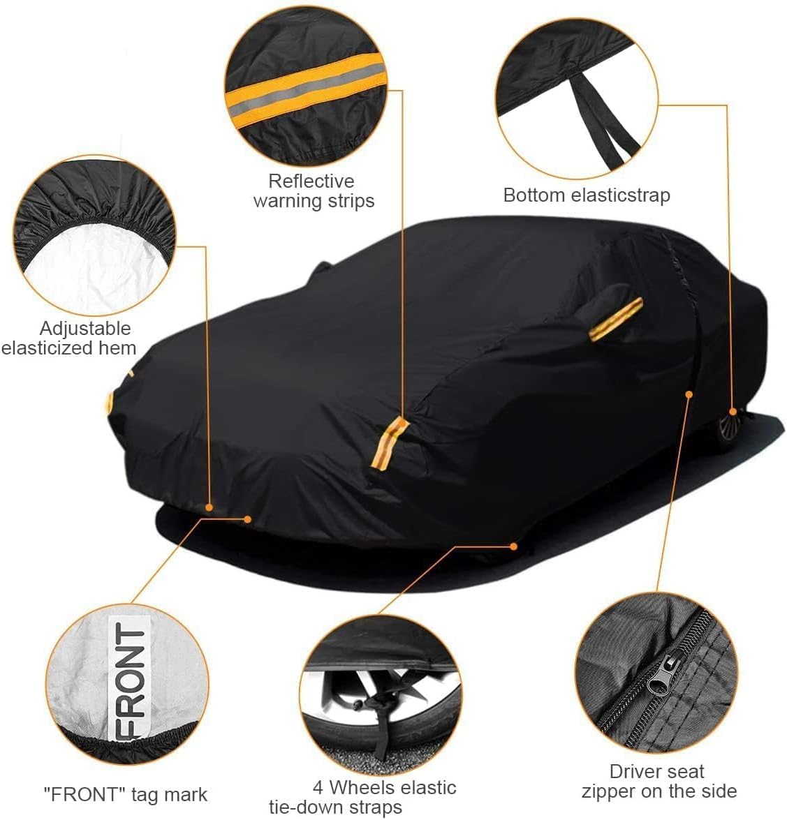 NEVERLAND Sedan Car Cover Waterproof Heavy Duty All Weather Protection Snow Anti-UV Windproof Outdoor Full Car Cover Fit for Automobiles BMW/Mercedes-Benz/Honda（for Car Size:183''L x 70''W x 59''H）