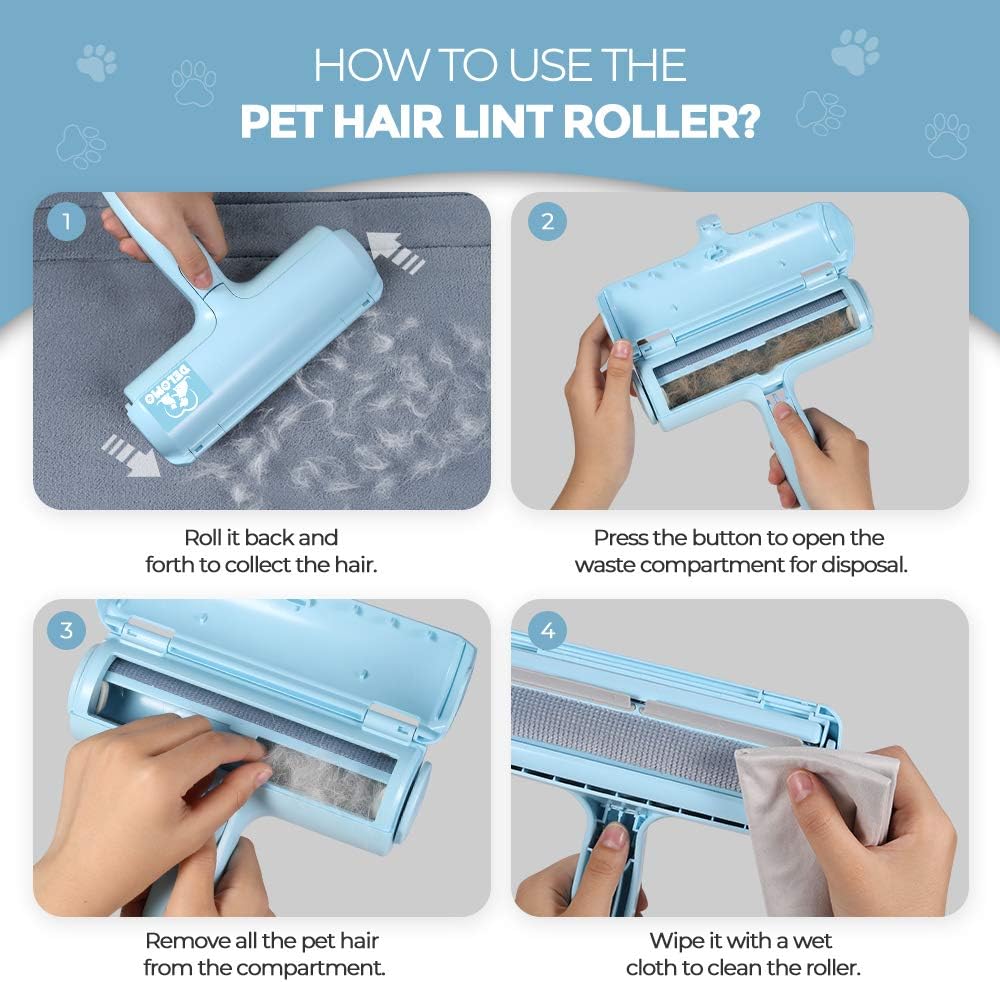 DELOMO Pet Hair Remover Roller: Reusable Lint Roller with Large Fur Bin - Portable Cat and Dog Hair Remover for Couch, Bedding, Car, Rugs & Furniture, Effective and Eco-Friendly, for Multi-Pet Homes