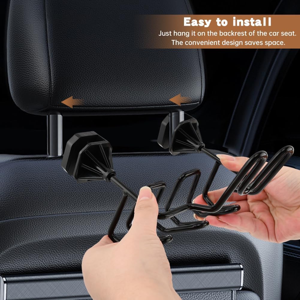 2 Pack Hard Hat Holder for Truck Seat Back, Headrest Organizer with 3 Hooks and 1 Storage Net for Safety Helmet, Caps, Jacket, Tool Bag, Hard Hat Accessories for Truck SUV (Black)