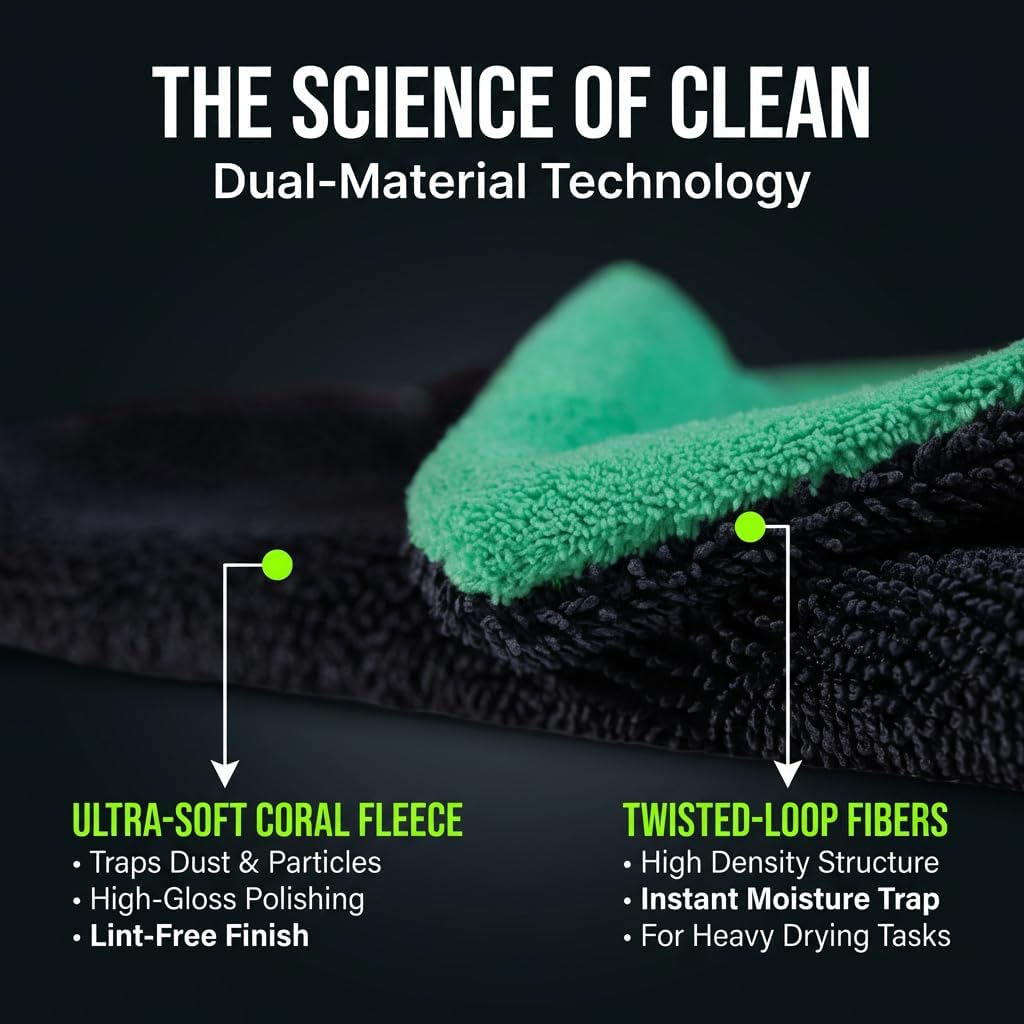 3-Pack Color-Coded Car Drying Towel Set 48"x24" Oversized Microfiber