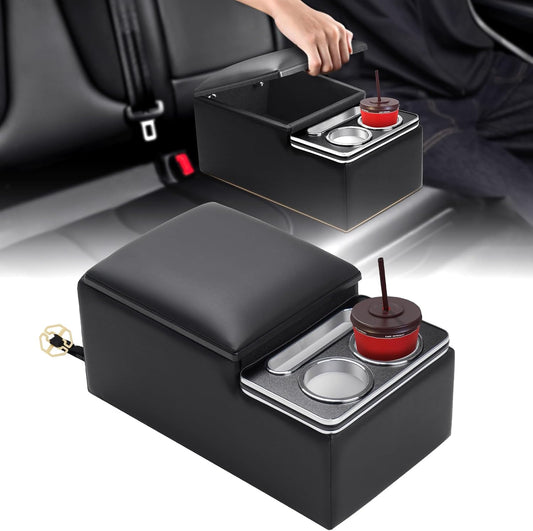 Upgraded Bench Seat Center Console with Cup Holder & Phone Holder, Universal Car Armrest Storage Box Organizer for Truck & Van & SUV Automotive Central Console for Back Bench Seat