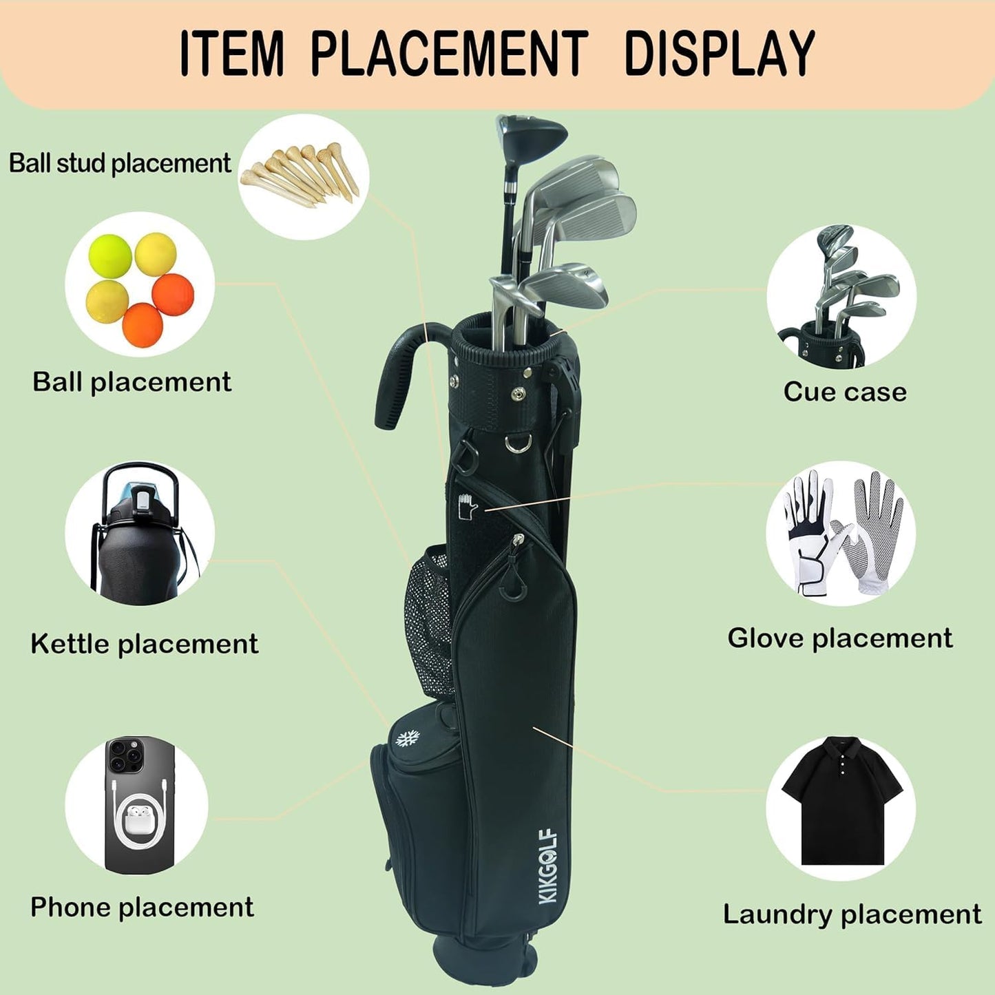 Sunday Golf Stand Bag Lightweight Golf Bag for Par 3 & Driving Range with 3 Zippered Pockets, Cooler Bag, Rain Hood and Adjustable Dual Strap System,Golf Club Carry Bag Suitable for Men & Women
