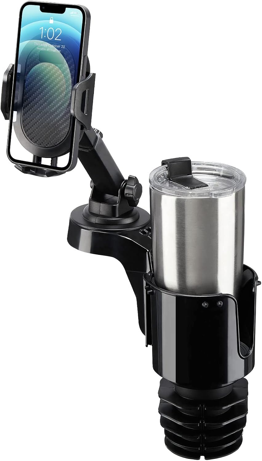 JOYTUTUS Cup Holder Phone Mount for Car, Car Cellphone Large Adapter Long Arm with 360 Degree Rotation, Compatible with iPhone, Samsung & All Smartphones,Black,1 Pack
