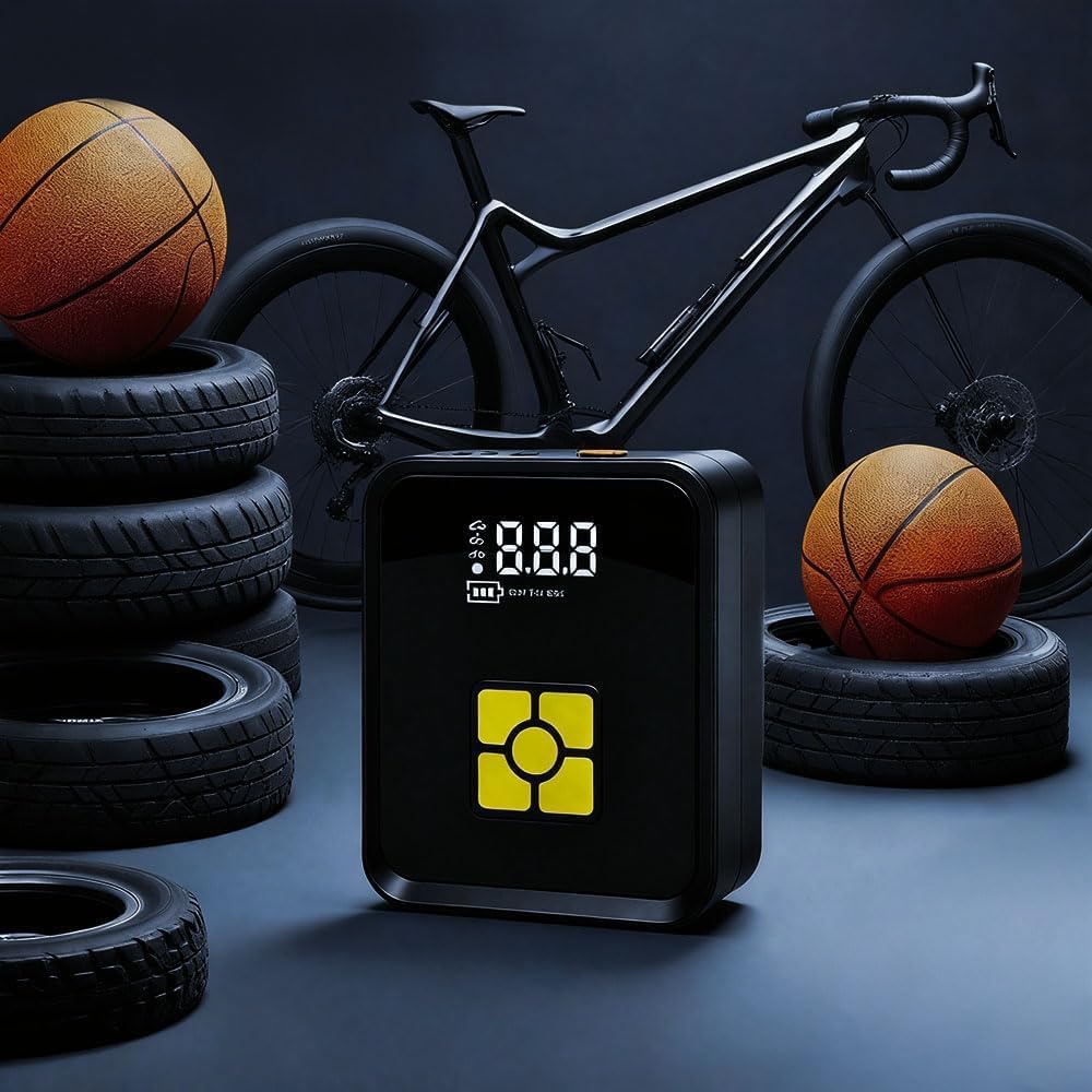 Tire Inflator Portable Air Compressor, Cordless Air Pump with Auto Shut-off for Car, Motorcycle, Bikes, Balls with LED Flashlight & Emergency Power Bank