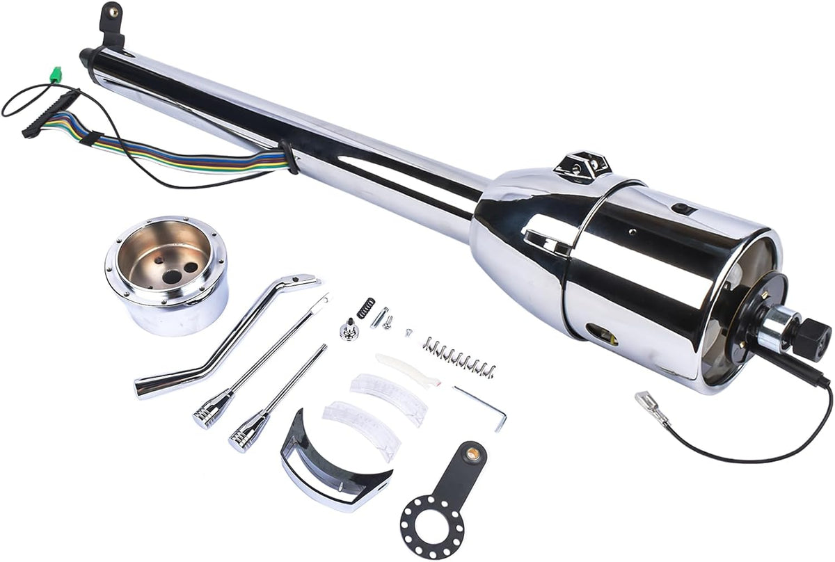 32" Chrome Automatic Tilt Steering Column Floor Shift Replacement for Chevy GM Hot Rod No Key w/ 9 Hole Adapter R91002C-32 Stainless Steel