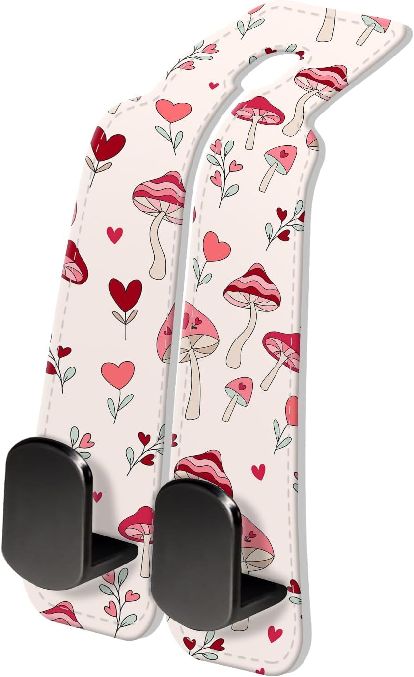 PU Leather Car Seat Hook, Storage Headrest Hanger, Cute Car Backseat Organizer, Car Hooks For Purses and Bags Dark Red Pattern
