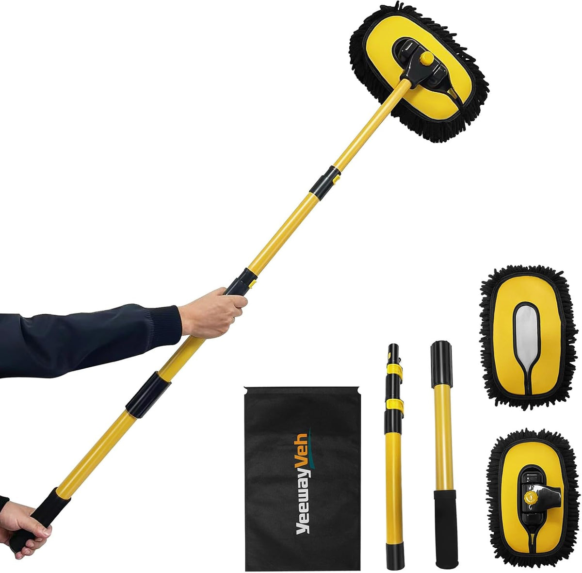 YeewayVeh Car Wash Brush Mop, 55" Long Handle, 15° Curved, Yellow & Black