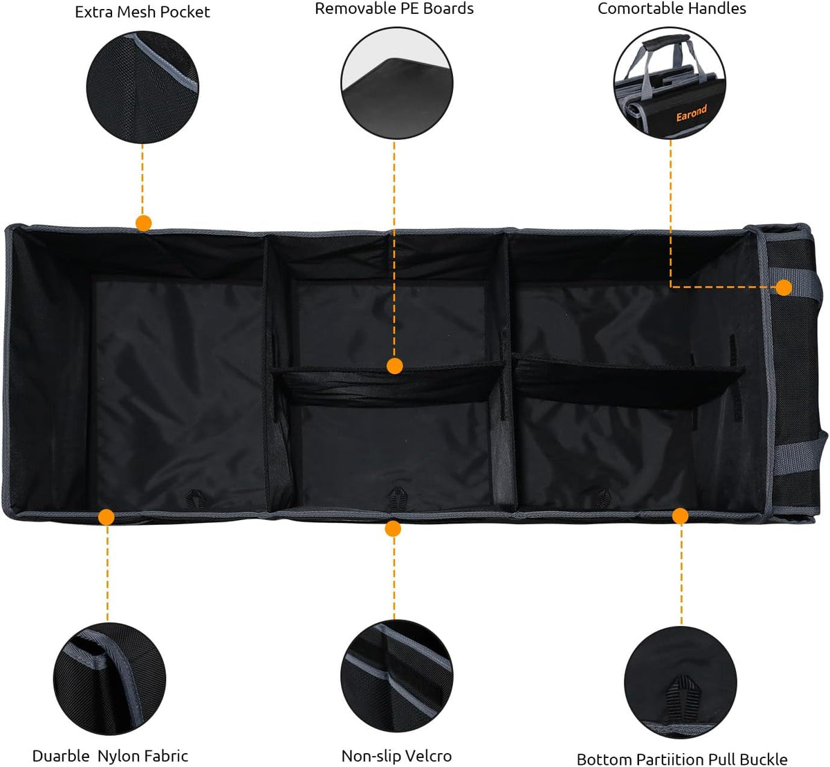 Car Trunk Organizer with Lid,Collapsible Car Storage Organizer with Multi Compartments and Securing Straps for SUV,Sedan,Jeep-Black & Grey