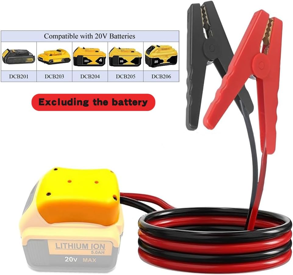 Jumper Cables Adapter with Alligator Clips, Compatible with 20V Battery, 2FT 8AWG Portable Battery Jump Starter Automotive Booster Cables Power for Jump Starting Tool