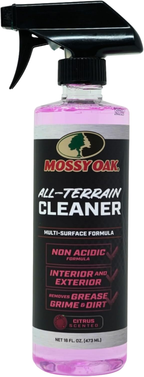 Mossy Oak All-Terrain Cleaner, All-Purpose Interior and Exterior Spray for Trucks SUVs Cars Jeeps UTVs & ATVs, Cleans Plastic Vinyl Rubber Carpet Upholstery & Hard Surfaces, Made in USA, 16 oz